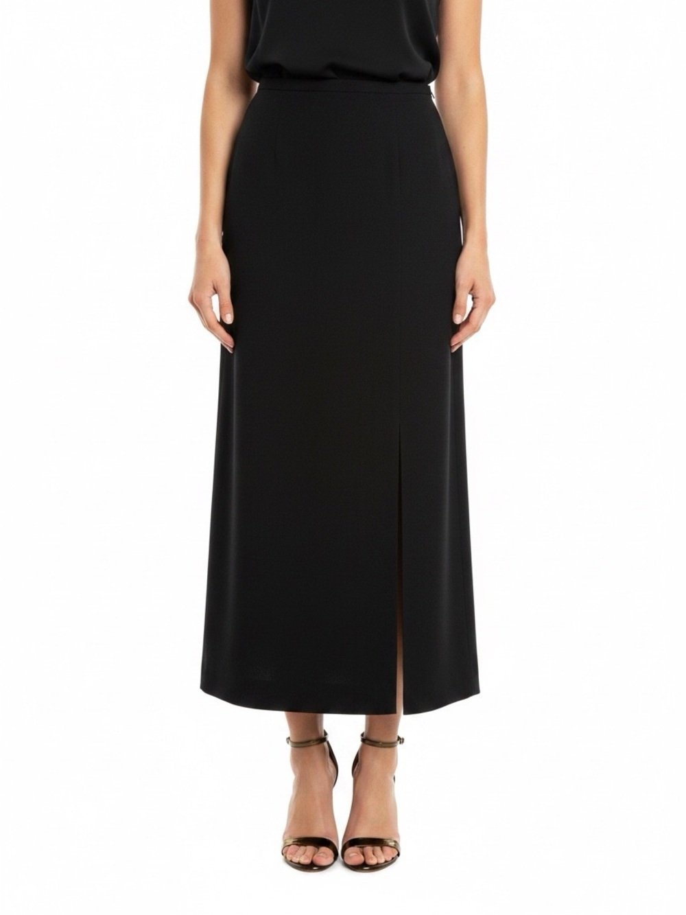 Kasper & Company ASL Vintage Wool Maxi skirt black High Waisted lined front slit - Picture 1 of 7